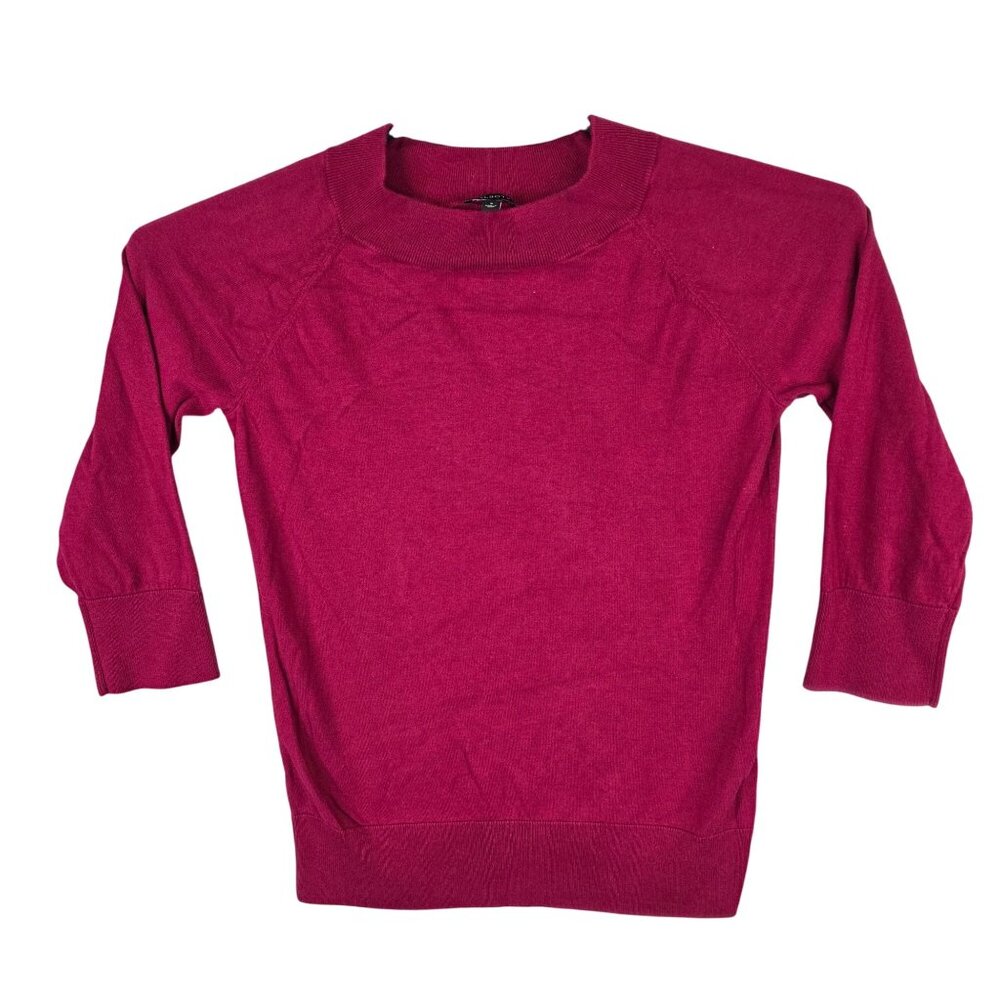 Womens Talbots Berry Red Sweater Top 3/4 Sleeve Cotton Rayon Blend Size S